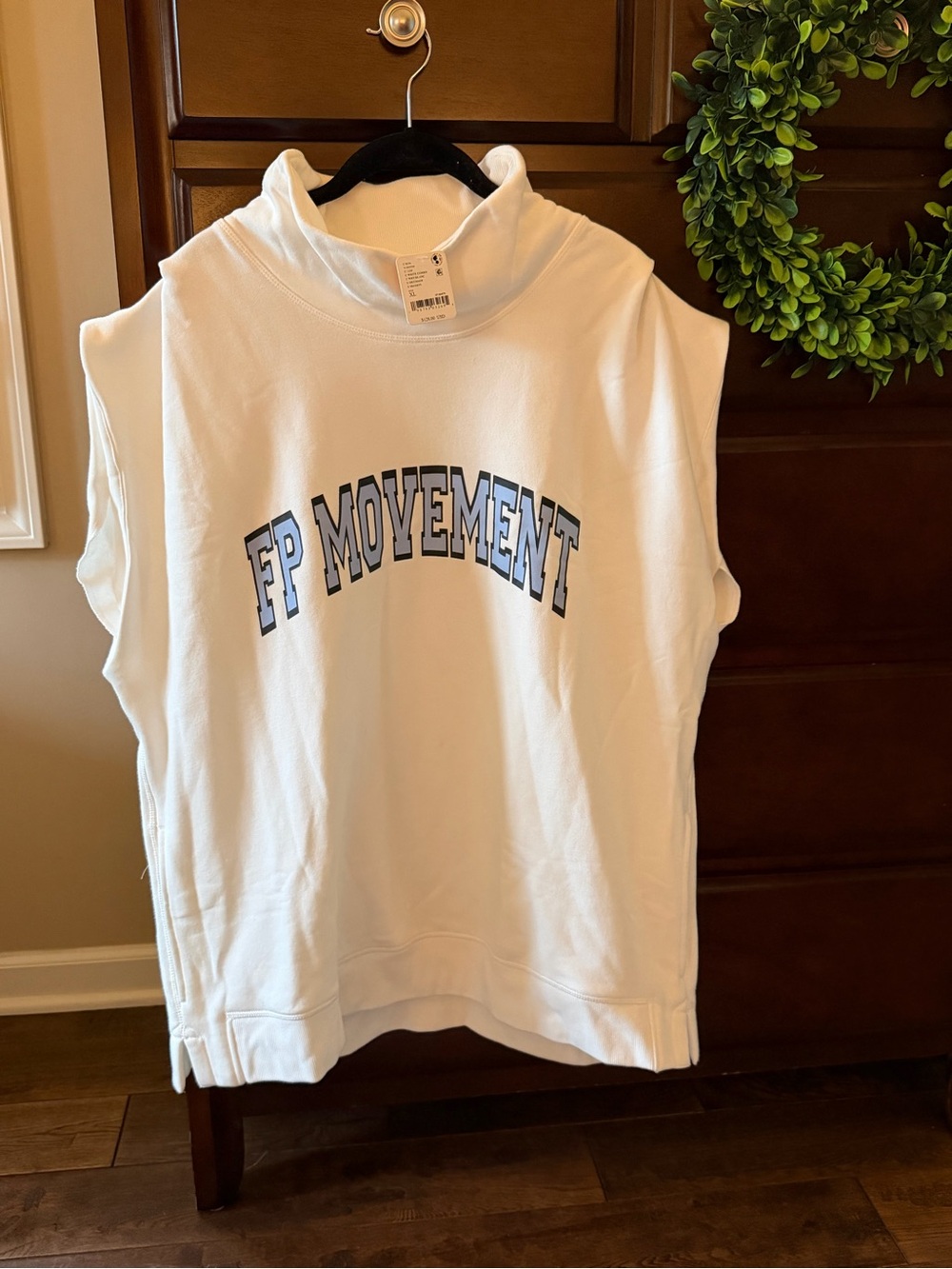 FP Movement by Free People White Sleeveless Hoodie with Blue Logo